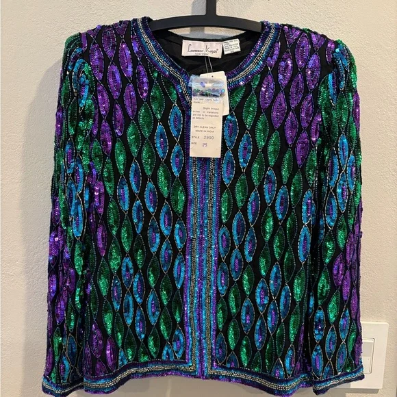Vintage Laurence Kazar 100% silk beaded & sequined jacket size petite small New - Picture 3 of 16